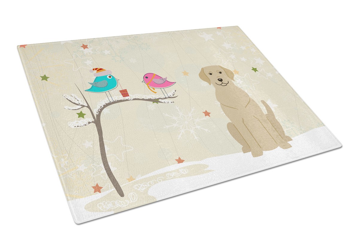 Christmas Presents Between Friends Yellow Labrador Glass Cutting Board - Large