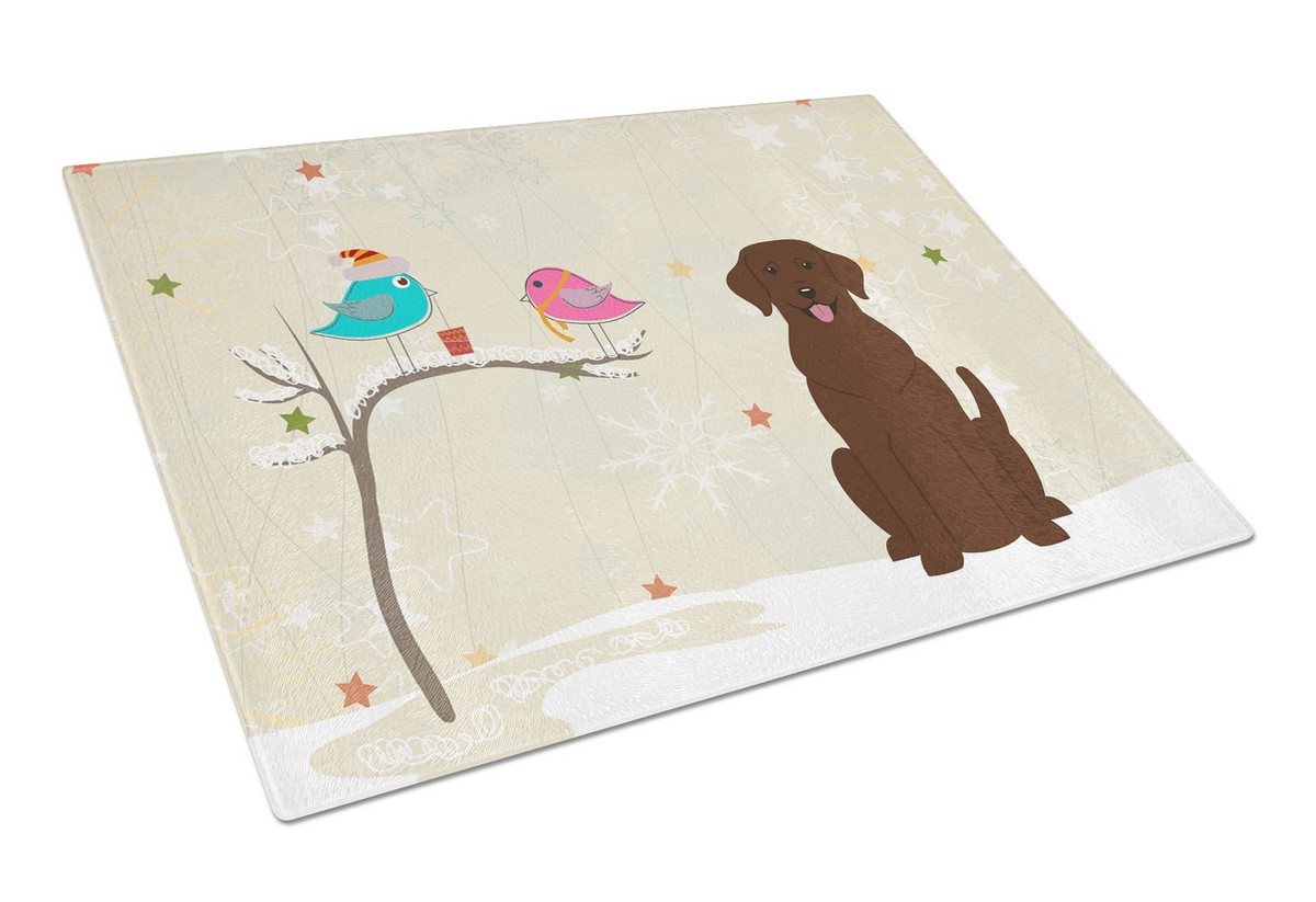 Christmas Presents Between Friends Chocolate Labrador Glass Cutting Board - Large