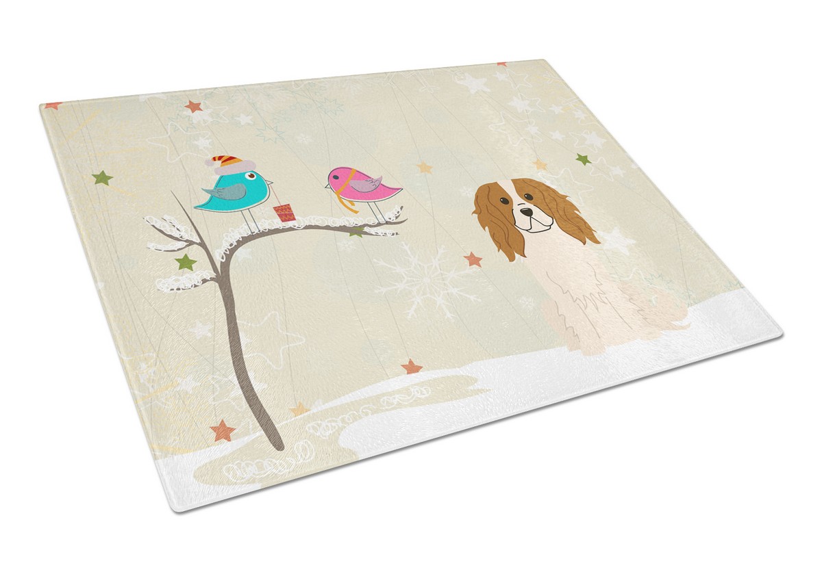 Christmas Presents Between Friends Cavalier Spaniel Glass Cutting Board - Large