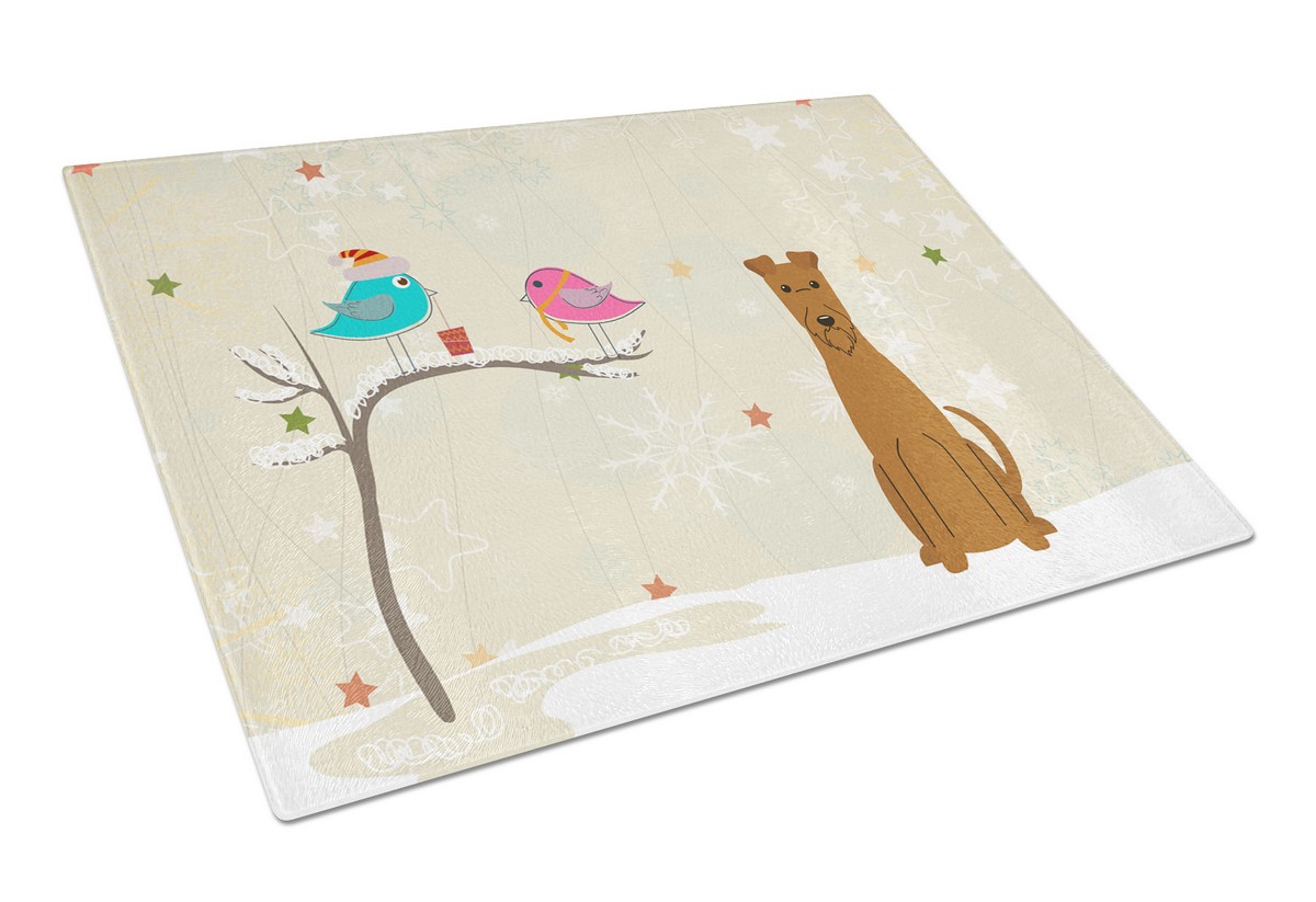 Christmas Presents Between Friends Irish Terrier Glass Cutting Board - Large