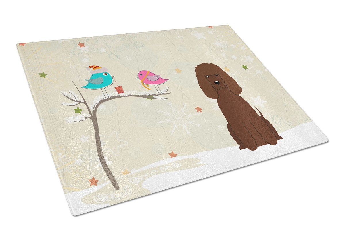 Christmas Presents Between Friends Irish Water Spaniel Glass Cutting Board - Large