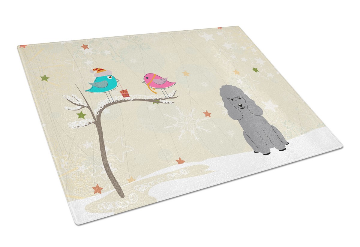 Christmas Presents Between Friends Poodle Silver Glass Cutting Board - Large
