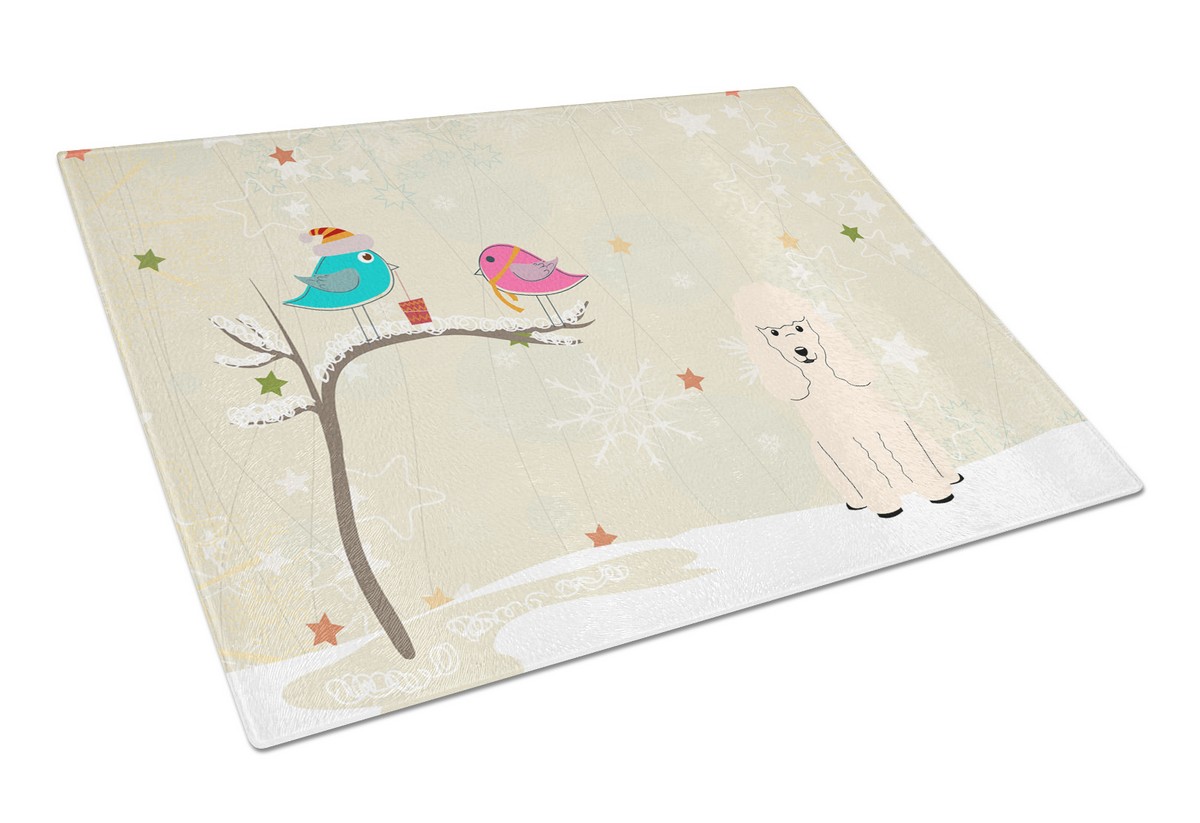 Christmas Presents Between Friends Poodle White Glass Cutting Board - Large