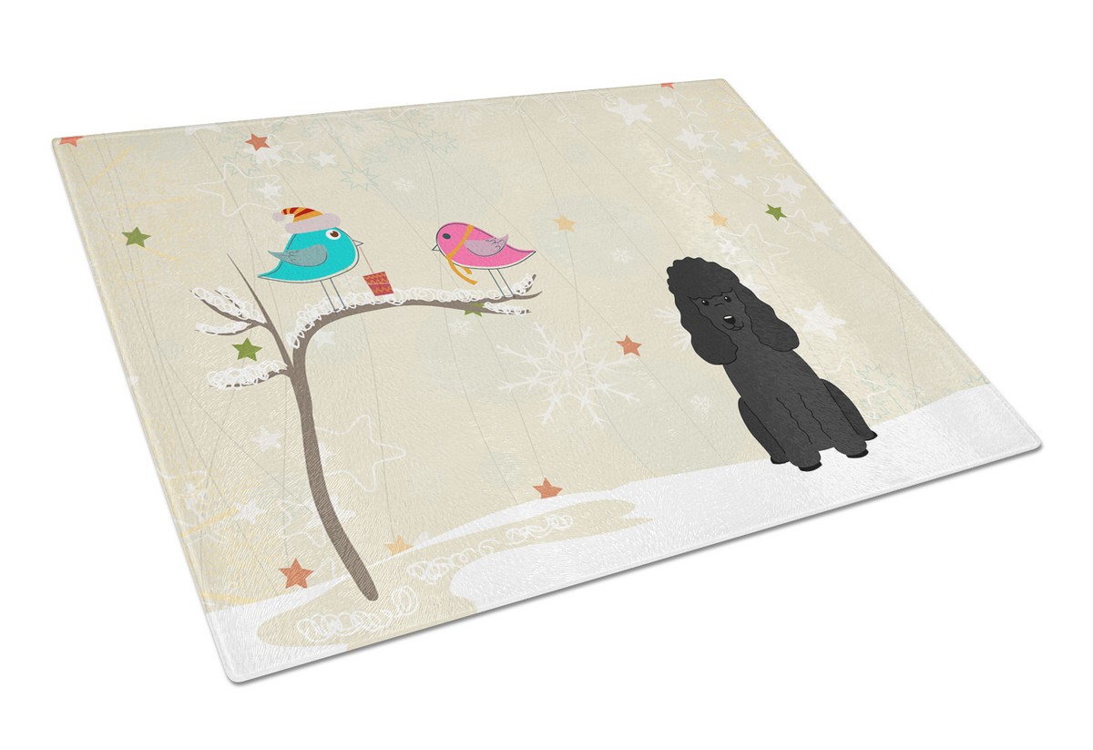 Christmas Presents Between Friends Poodle Black Glass Cutting Board - Large