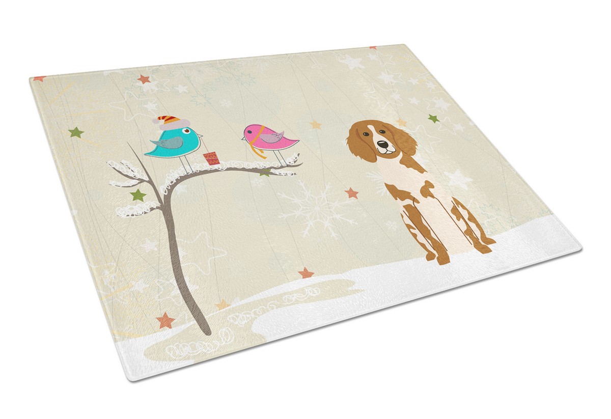 Christmas Presents Between Friends Brittany Spaniel Glass Cutting Board - Large
