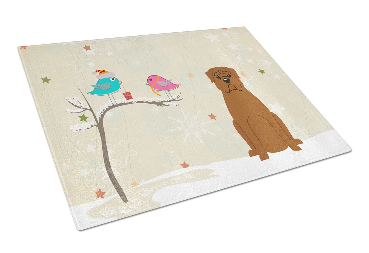 Christmas Presents Between Friends Dogue De Bourdeaux Glass Cutting Board - Large