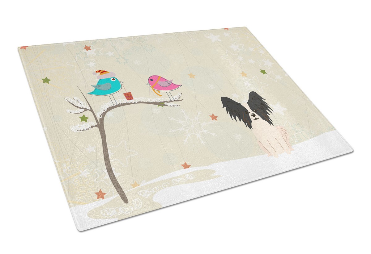 Christmas Presents Between Friends Papillon Black & White Glass Cutting Board - Large