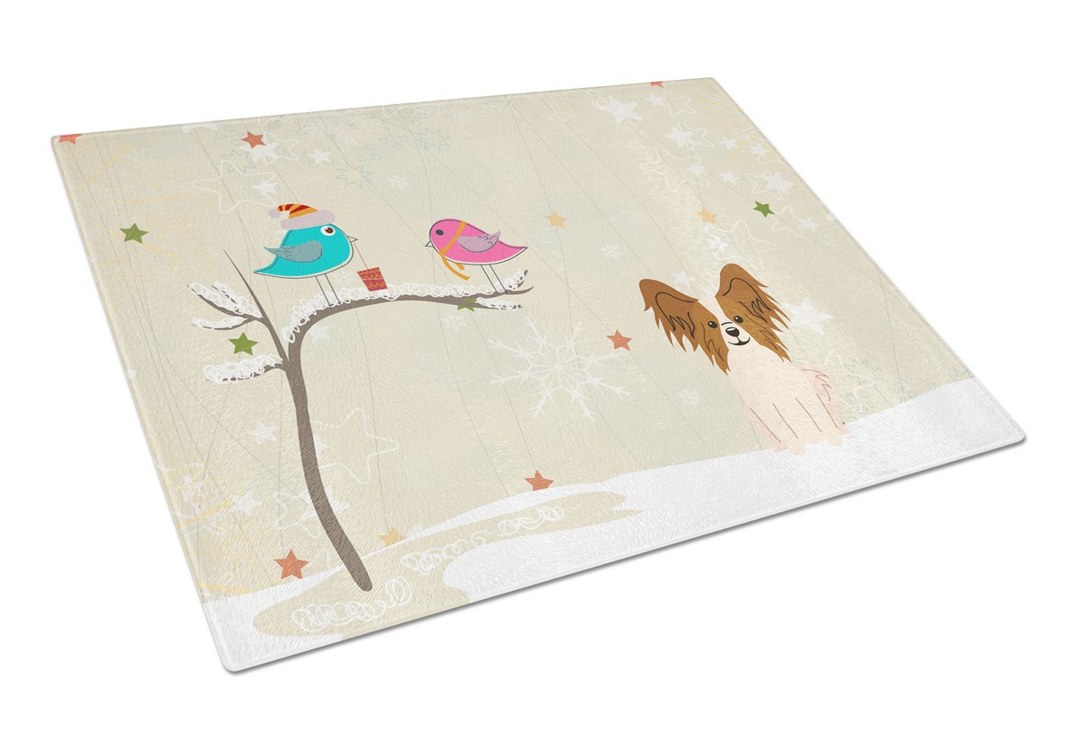 Christmas Presents Between Friends Papillon Red & White Glass Cutting Board - Large