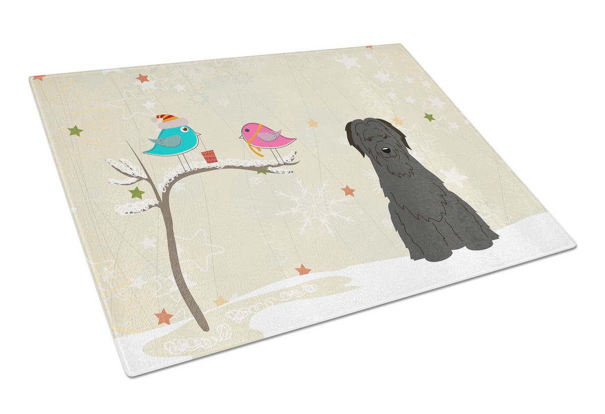 Christmas Presents Between Friends Briard Black Glass Cutting Board - Large