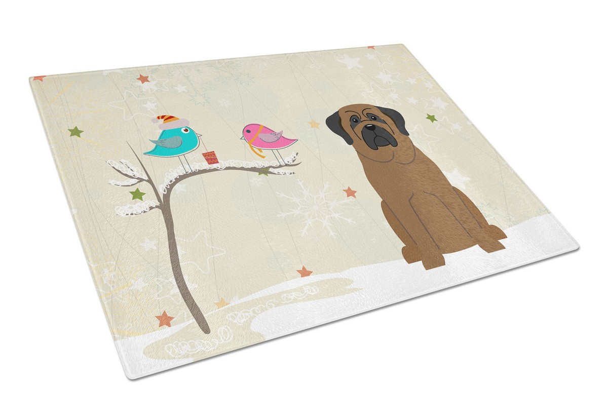 Christmas Presents Between Friends Bullmastiff Glass Cutting Board - Large