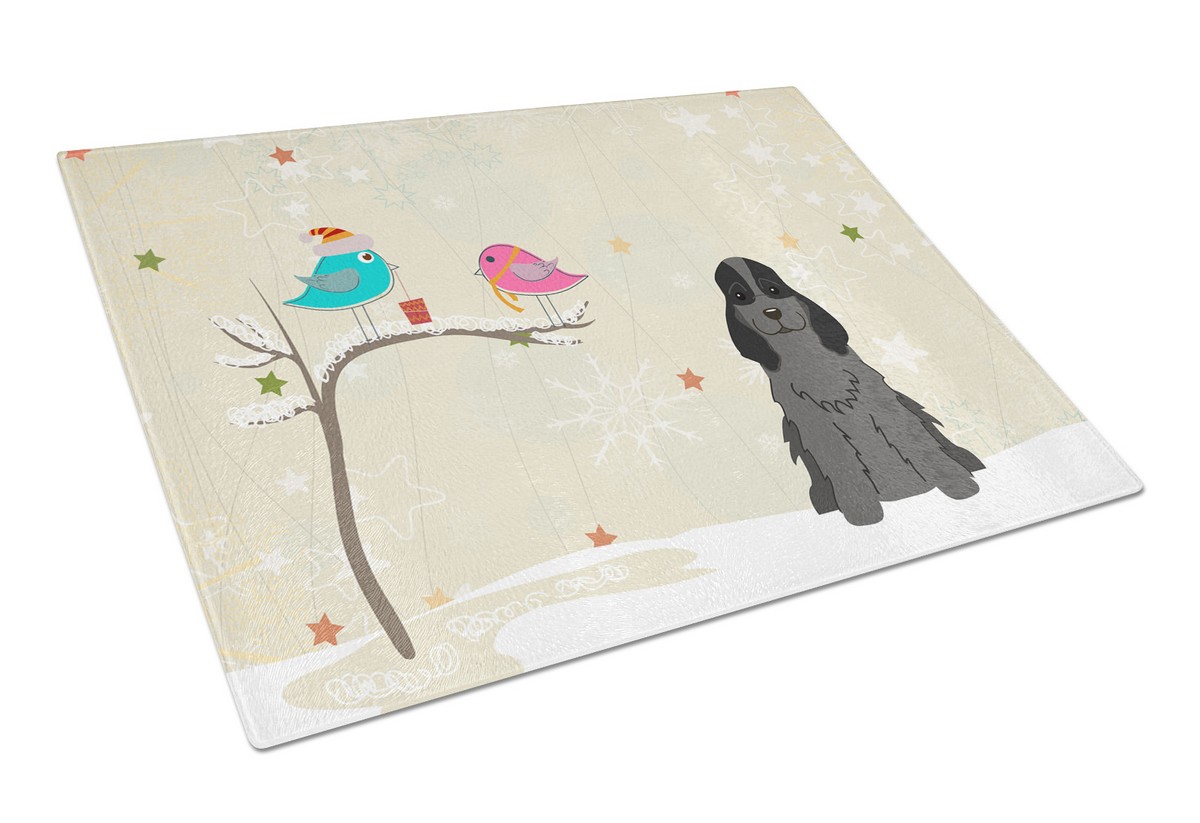 Christmas Presents Between Friends Cocker Spaniel Black Glass Cutting Board - Large