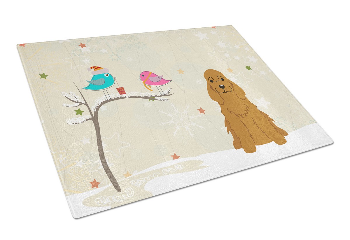 Christmas Presents Between Friends Cocker Spaniel Red Glass Cutting Board - Large
