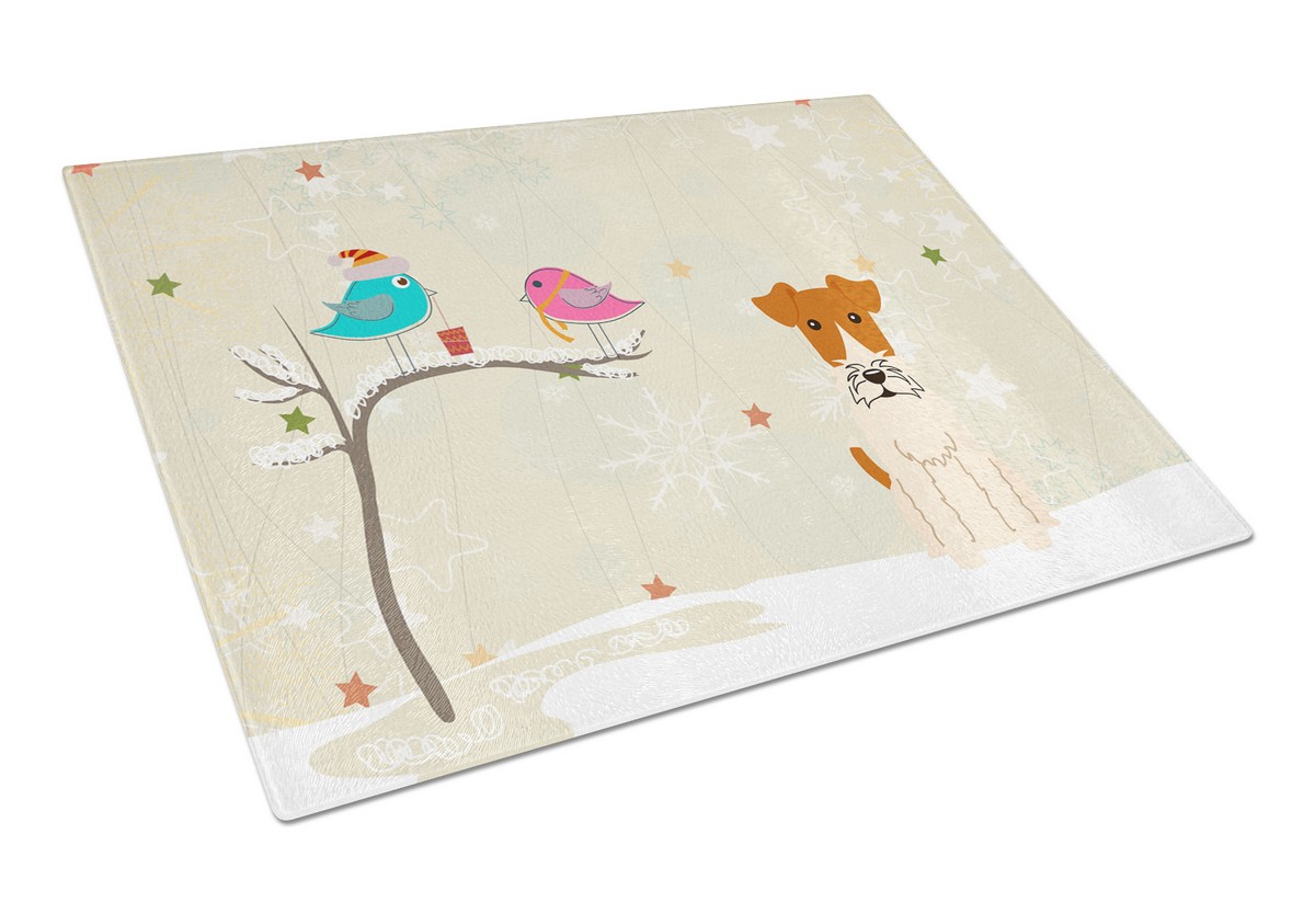 Christmas Presents Between Friends Wire Fox Terrier Glass Cutting Board - Large