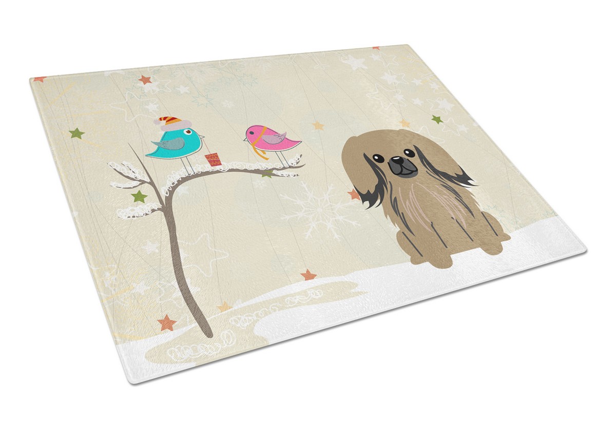 Christmas Presents Between Friends Pekingnese Tan Glass Cutting Board - Large