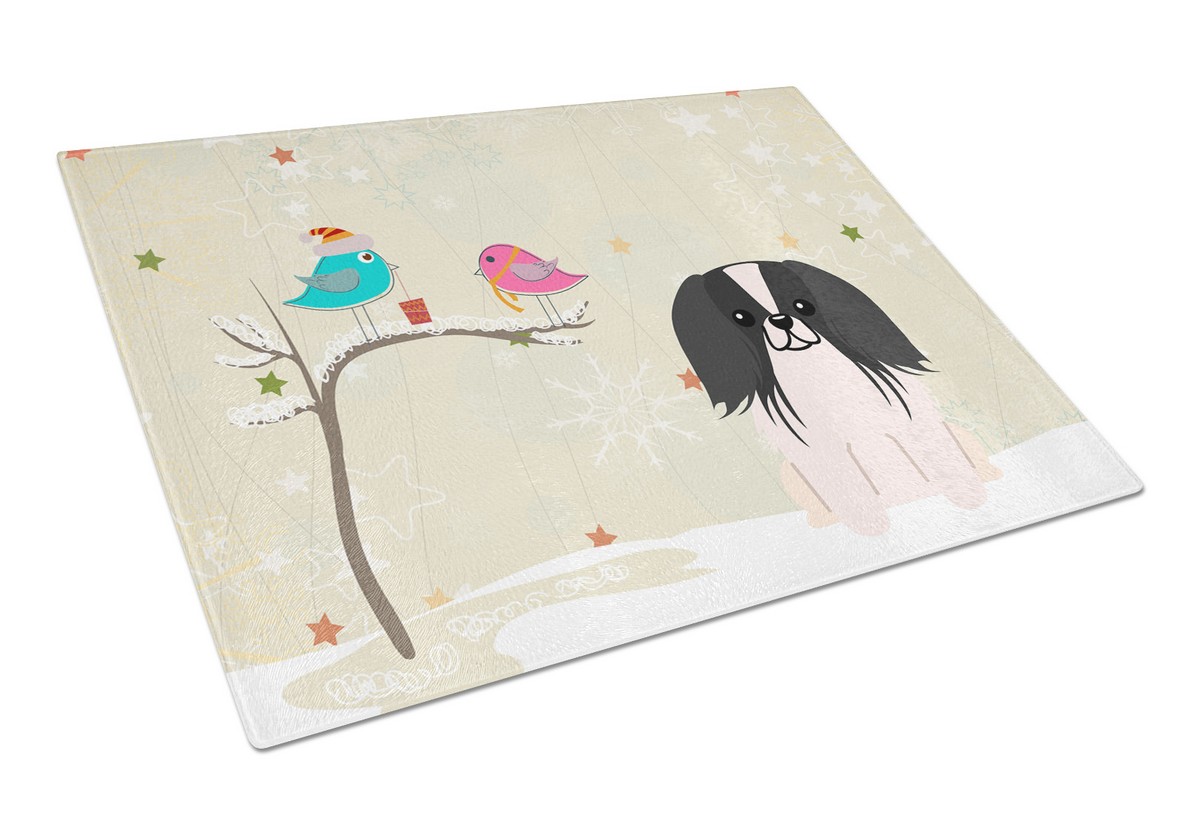 Christmas Presents Between Friends Pekingnese Black & White Glass Cutting Board - Large