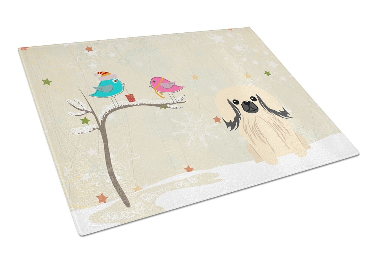 Christmas Presents Between Friends Pekingnese Cream Glass Cutting Board - Large