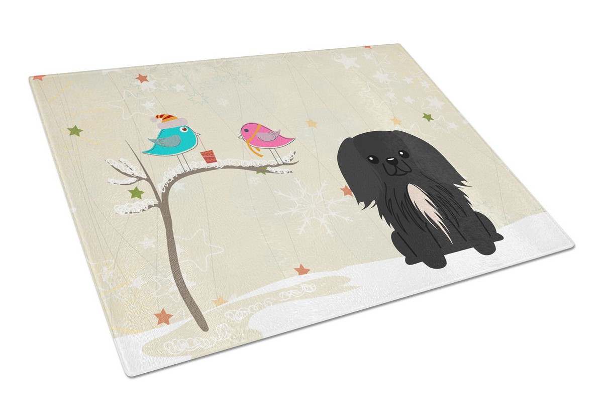 Christmas Presents Between Friends Pekingnese Black Glass Cutting Board - Large