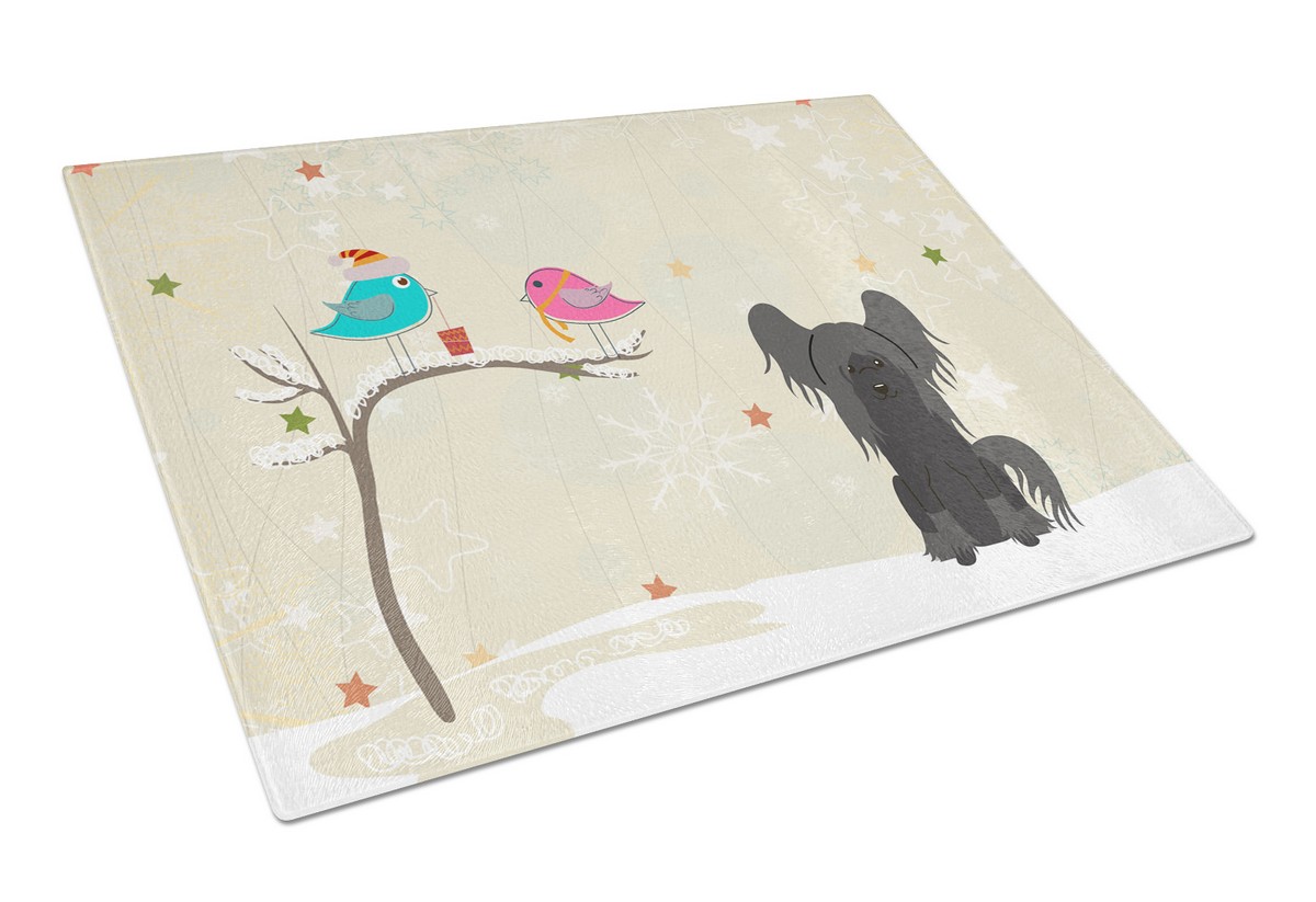 Christmas Presents Between Friends Chinese Crested Black Glass Cutting Board - Large