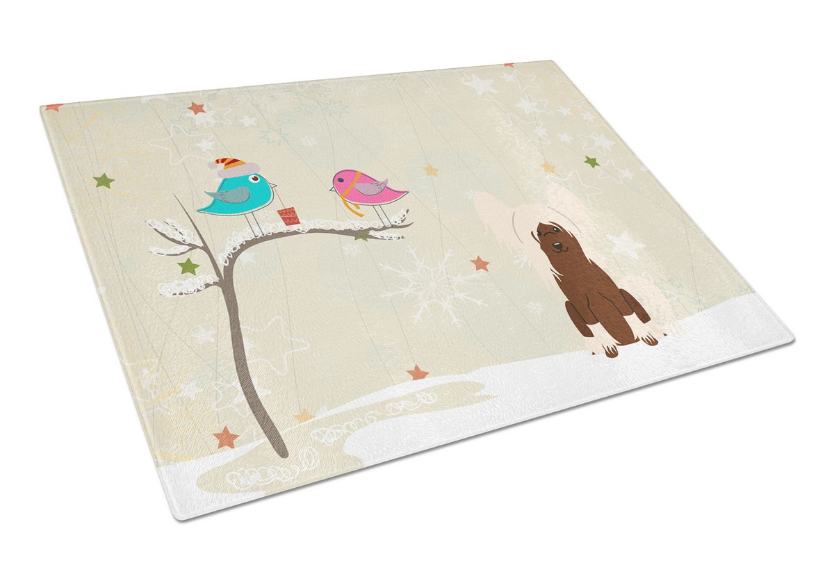 BB2585LCB Christmas Presents Between Friends Chinese Crested Cream Glass Cutting Board, Large