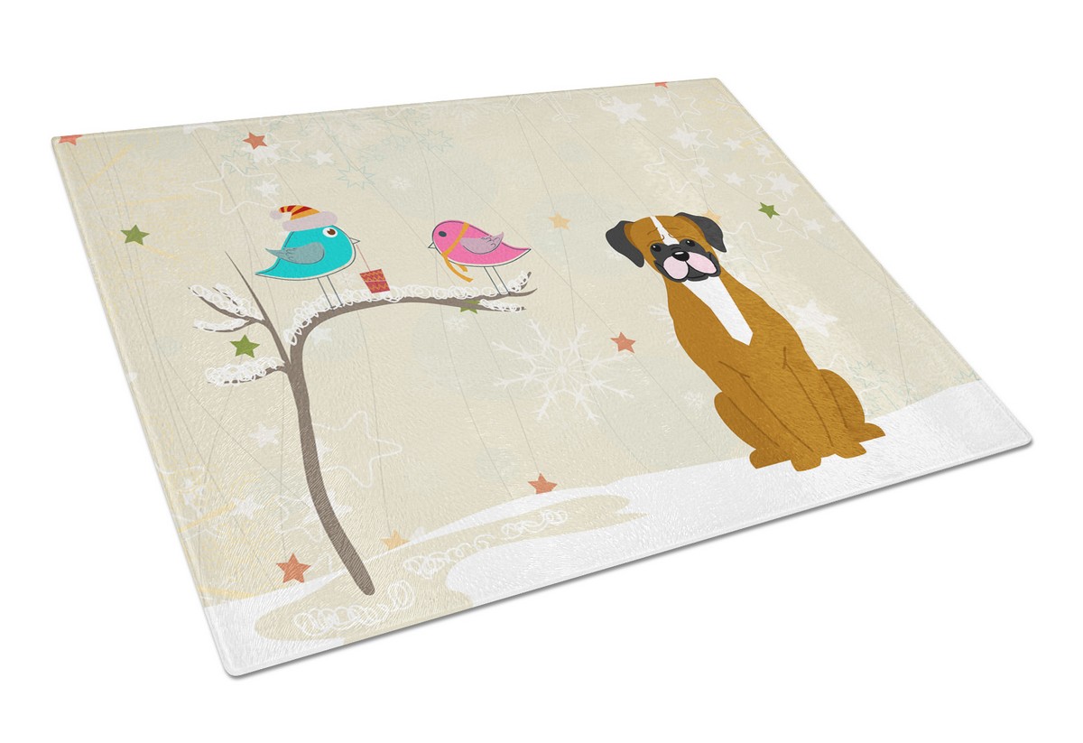 Christmas Presents Between Friends Flashy Fawn Boxer Glass Cutting Board - Large