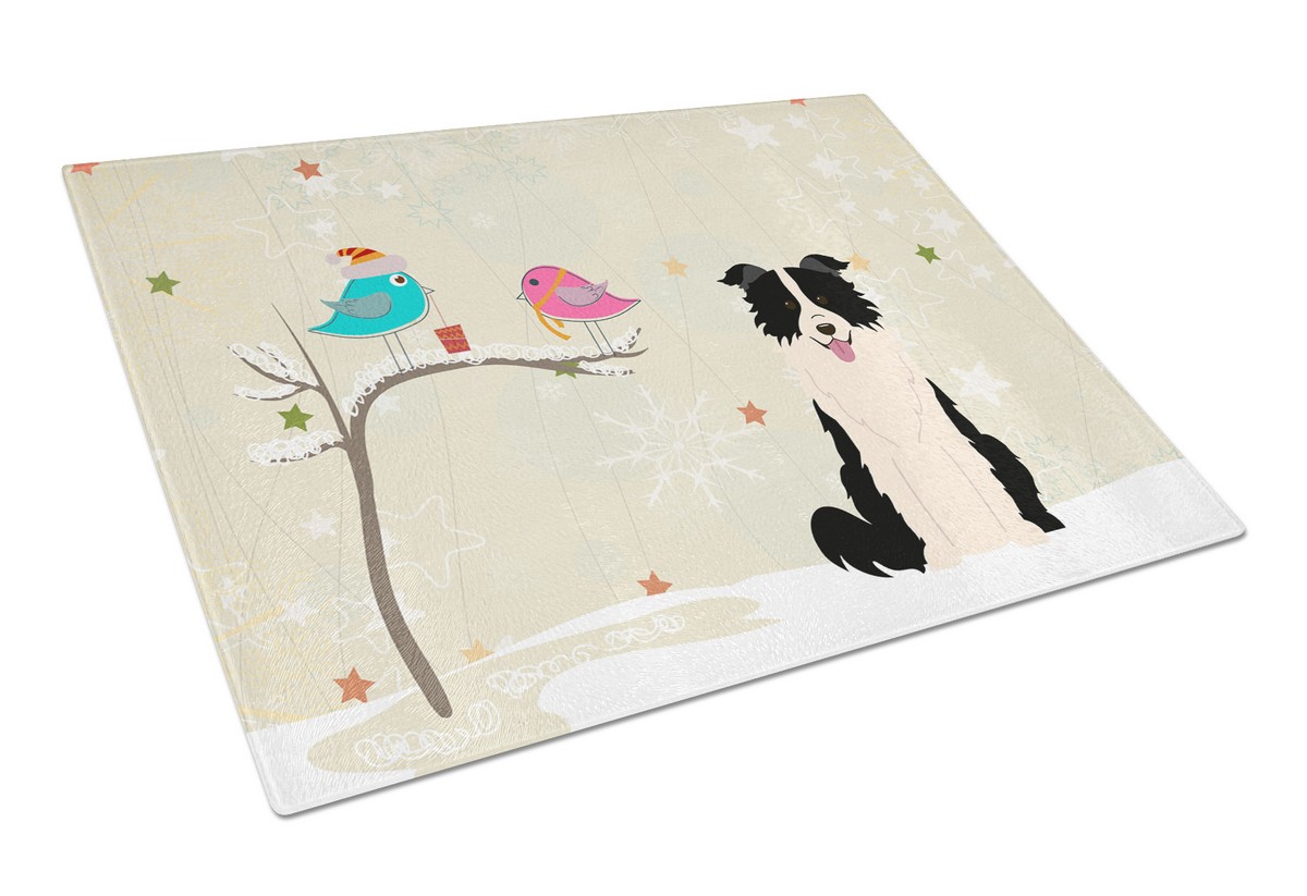 Christmas Presents Between Friends Border Collie Black & White Glass Cutting Board - Large