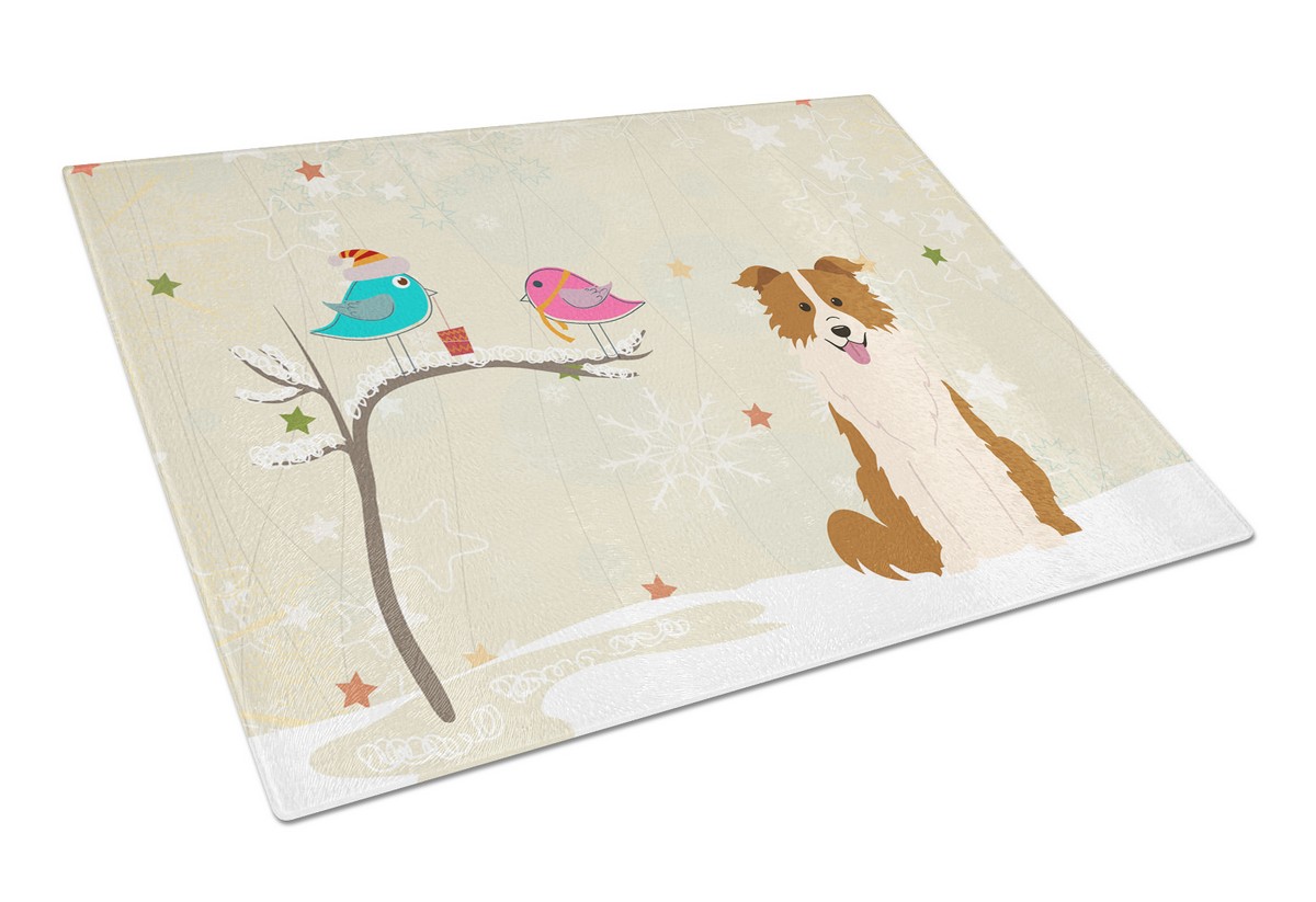 Christmas Presents Between Friends Border Collie Red & White Glass Cutting Board - Large