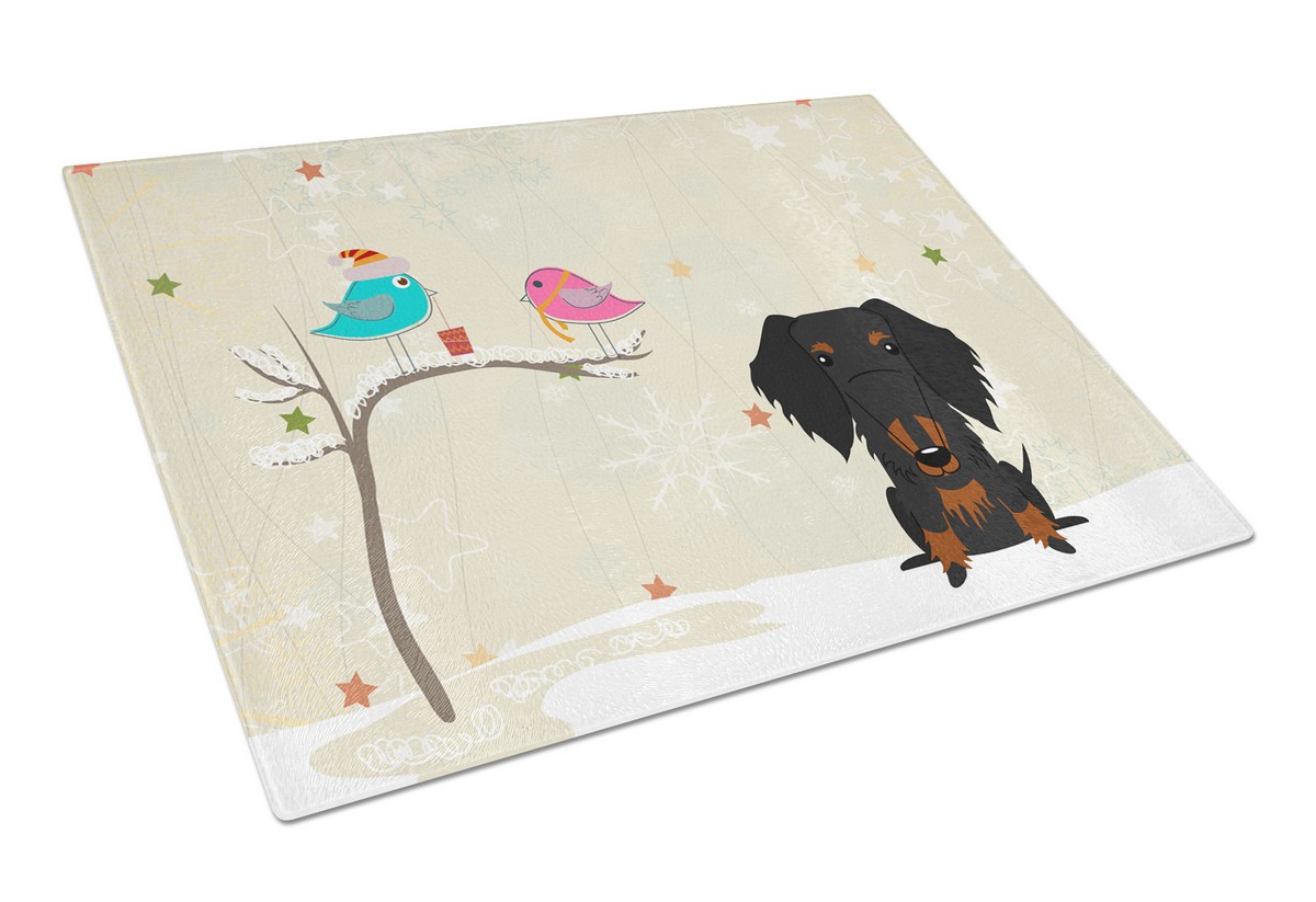BB2599LCB Christmas Presents Between Friends Wire Haired Dachshund Black & Tan Glass Cutting Board, Large