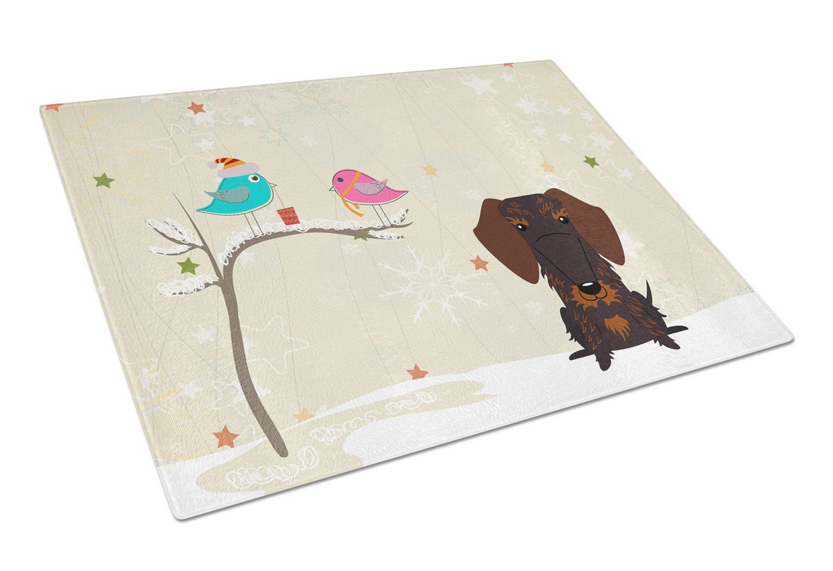 BB2601LCB Christmas Presents Between Friends Wire Haired Dachshund Chocolate Glass Cutting Board, Large