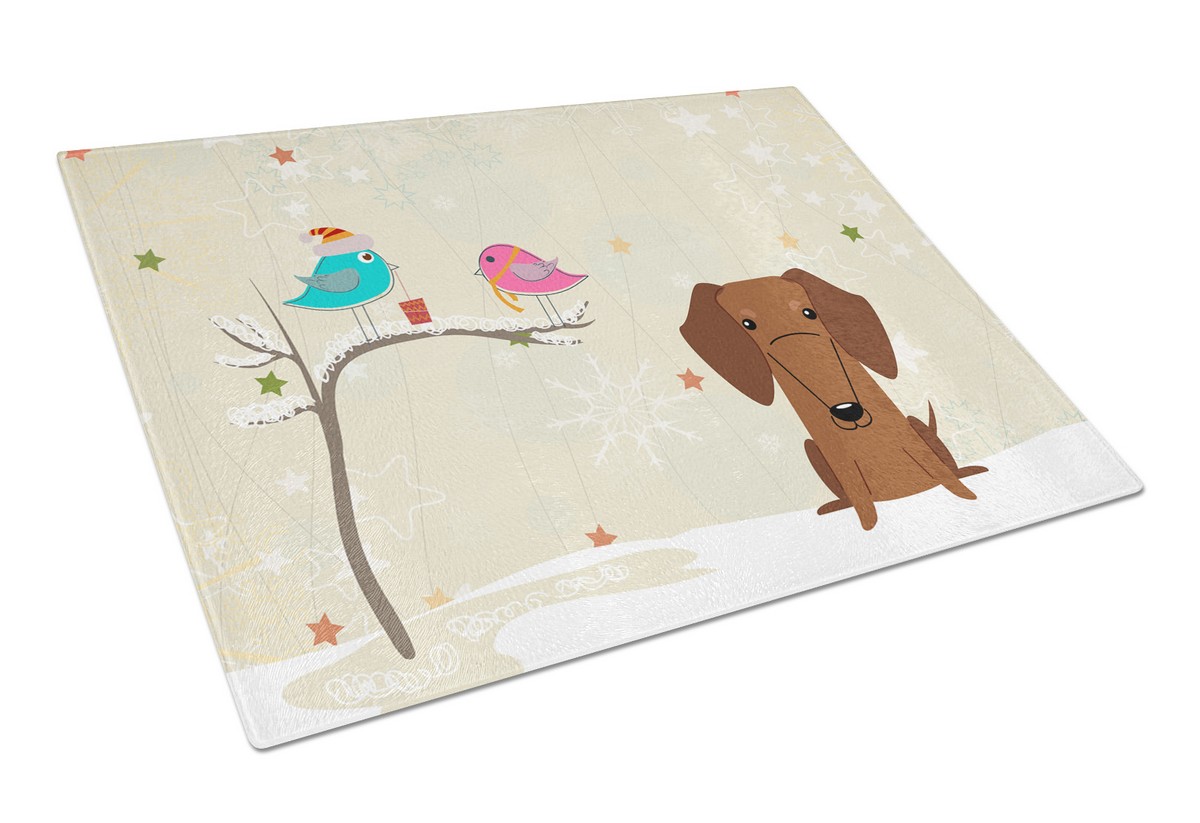 Christmas Presents Between Friends Dachshund Red & Brown Glass Cutting Board, Large