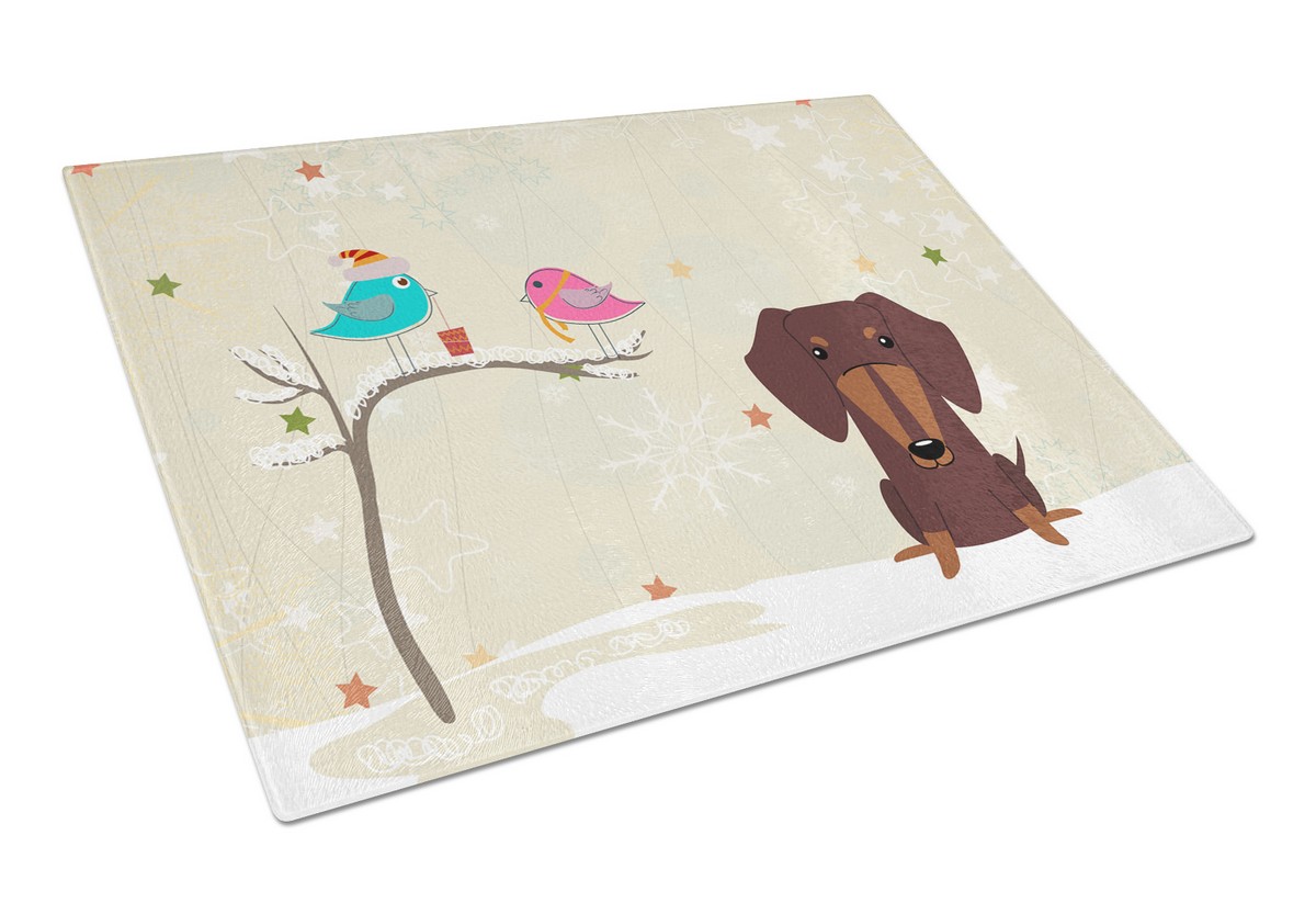 Christmas Presents Between Friends Dachshund Chocolate Glass Cutting Board - Large