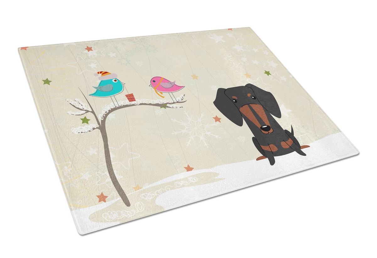 Christmas Presents Between Friends Dachshund Black & Tan Glass Cutting Board - Large