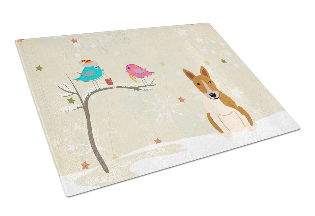 Christmas Presents Between Friends Bull Terrier Red & White Glass Cutting Board - Large