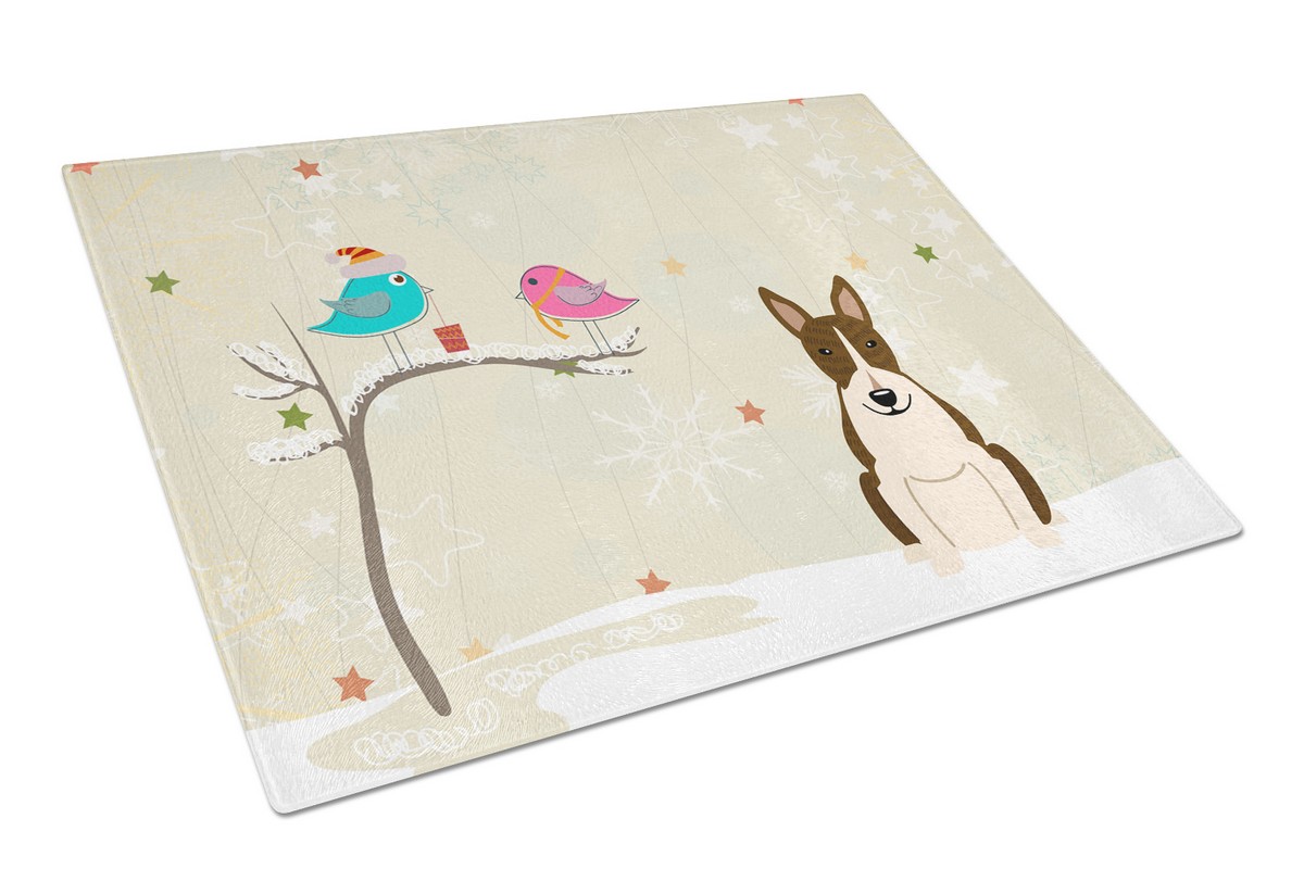 Christmas Presents Between Friends Bull Terrier Dark Brindle Glass Cutting Board - Large