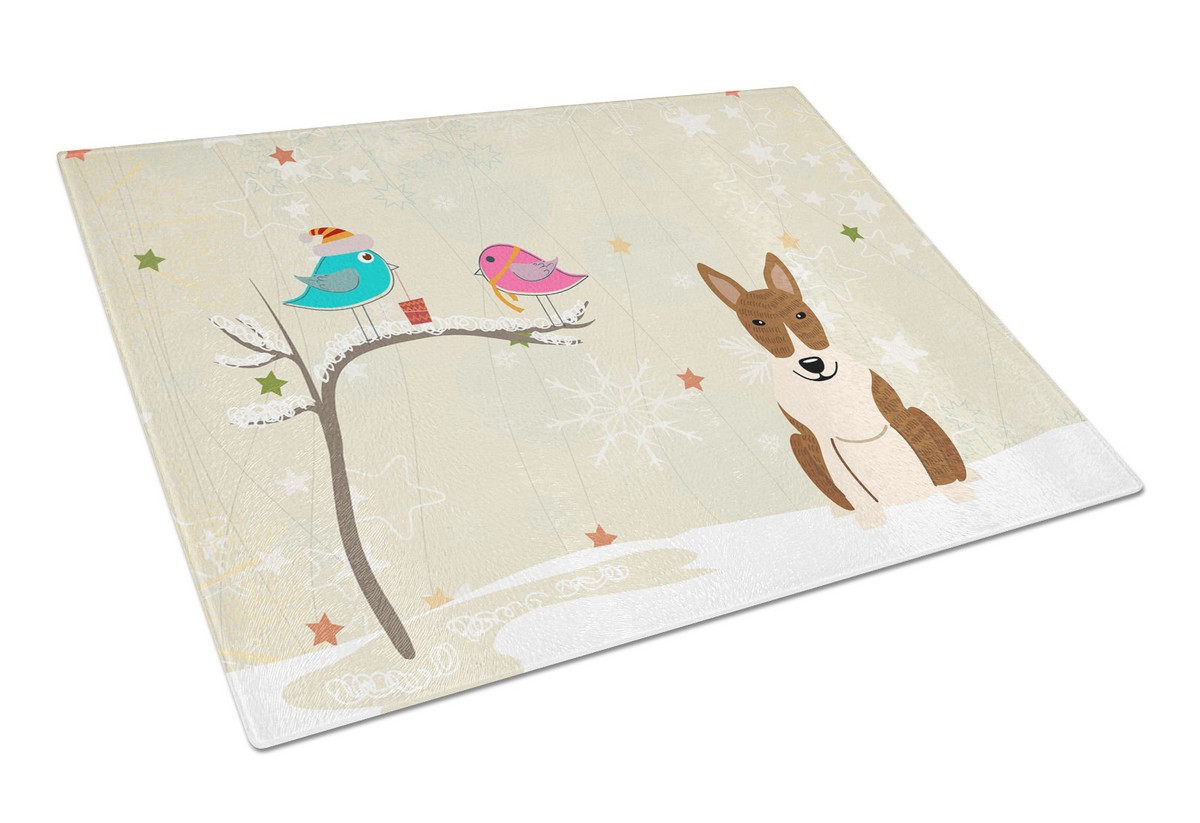 Christmas Presents Between Friends Bull Terrier Brindle Glass Cutting Board - Large