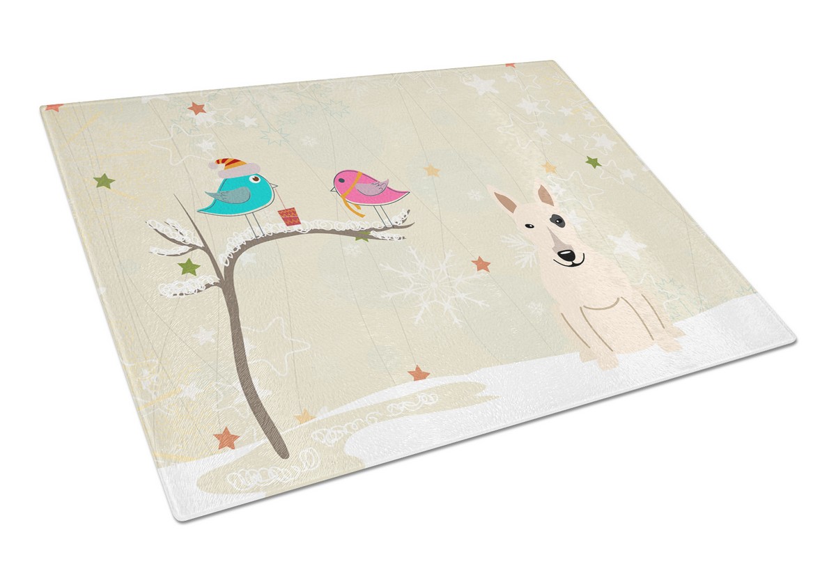 Christmas Presents Between Friends Bull Terrier White Glass Cutting Board - Large