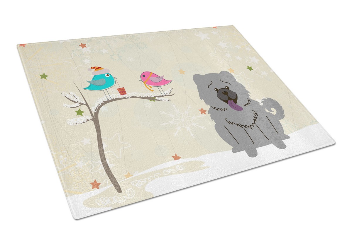 Christmas Presents Between Friends Chow Chow Blue Glass Cutting Board - Large