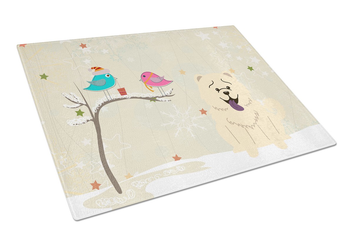 Christmas Presents Between Friends Chow Chow White Glass Cutting Board - Large