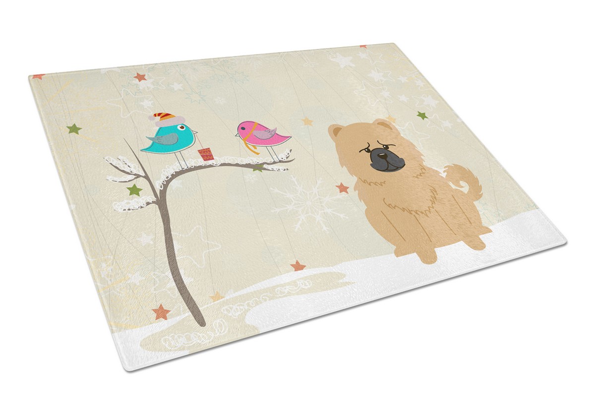 BB2616LCB Christmas Presents Between Friends Chow Chow Cream Glass Cutting Board, Large