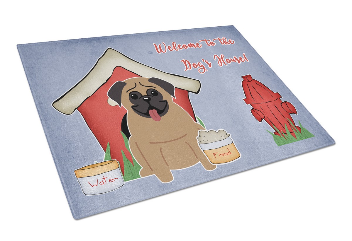 Dog House Collection Pug Brown Glass Cutting Board - Large