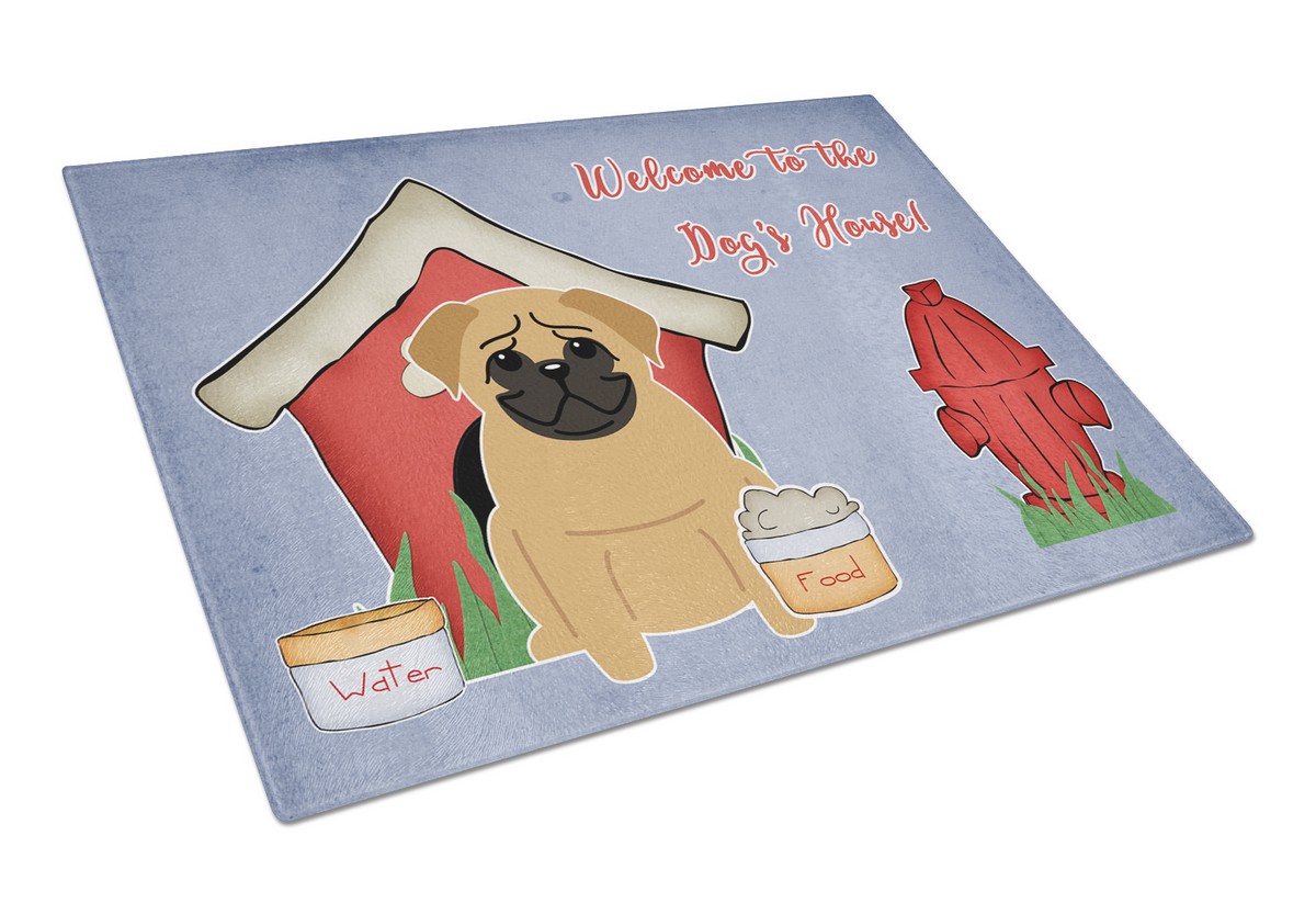 Dog House Collection Pug Brown Glass Cutting Board - Large