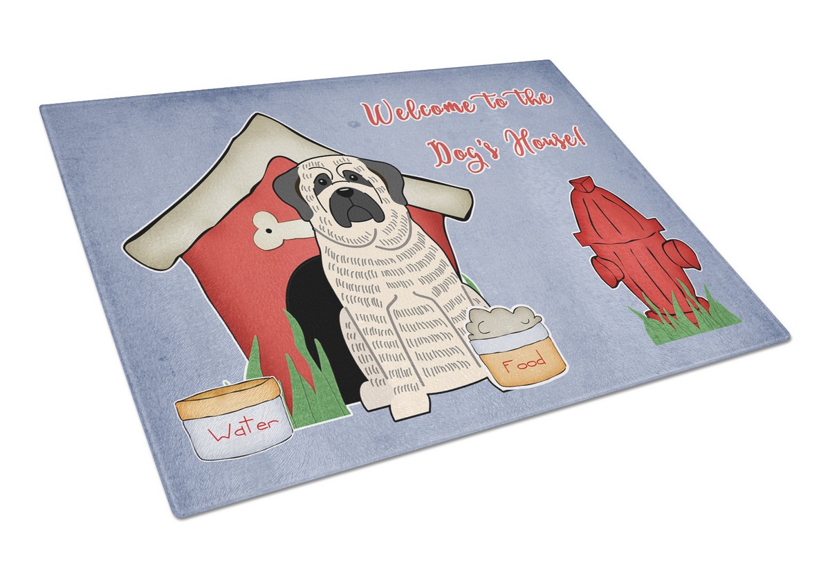 Dog House Collection Mastiff Brindle White Glass Cutting Board - Large