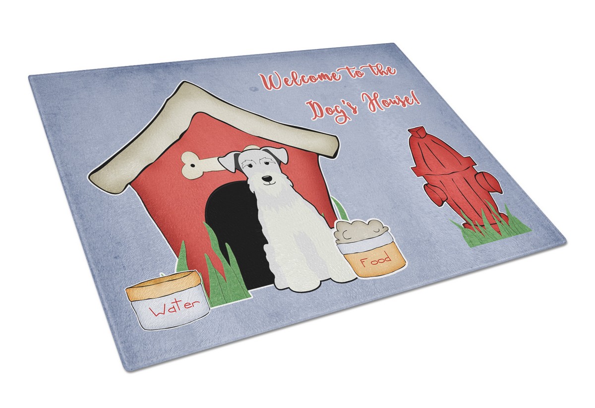 Dog House Collection Miniature Schanuzer White Glass Cutting Board - Large