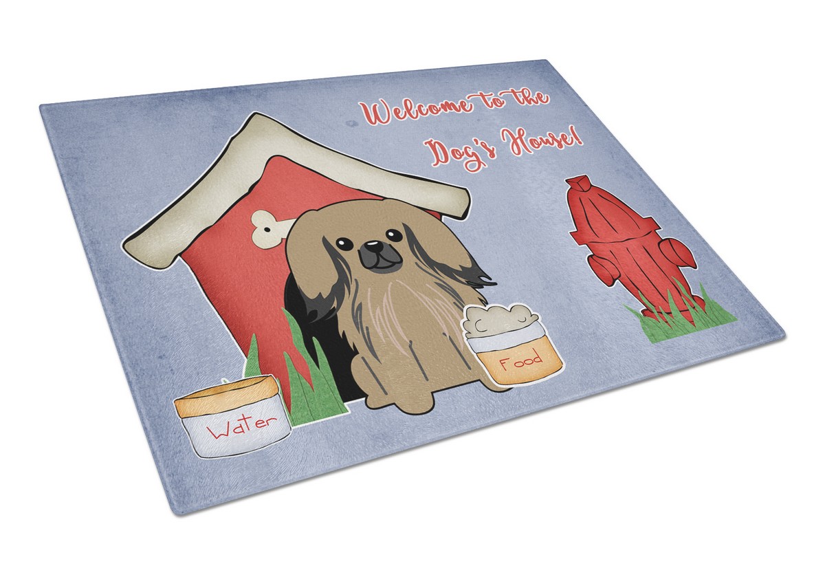 Dog House Collection Pekingnese Tan Glass Cutting Board - Large