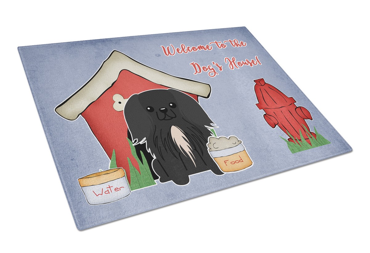 BB2861LCB Dog House Collection Pekingnese Black Glass Cutting Board, Large