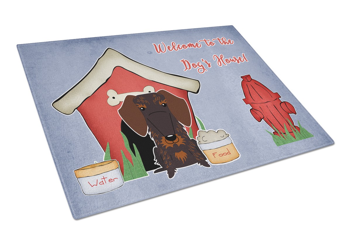 Dog House Collection Wire Haired Dachshund Chocolate Glass Cutting Board - Large