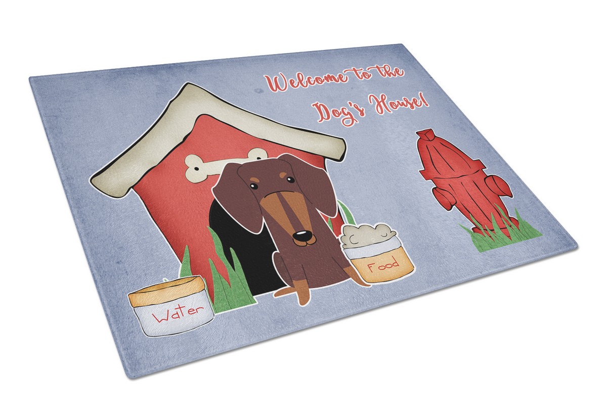 BB2885LCB Dog House Collection Dachshund Chocolate Glass Cutting Board, Large