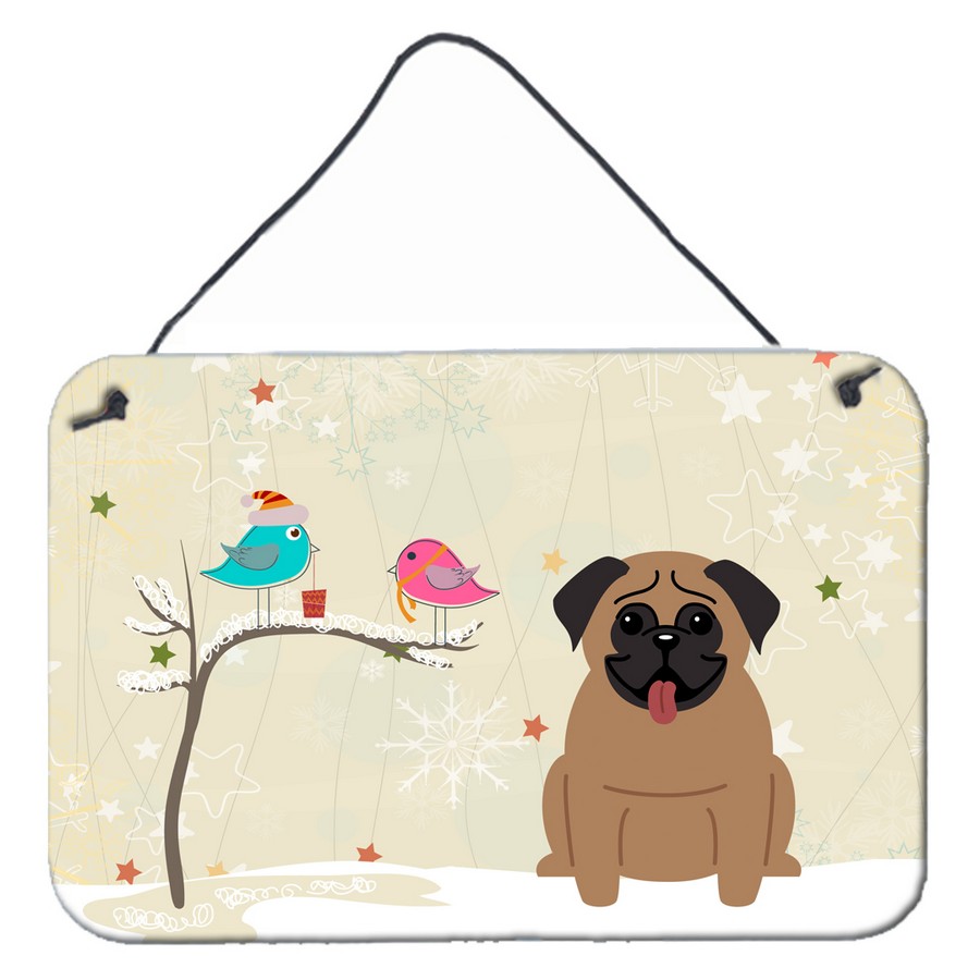 Christmas Presents Between Friends Pug Brown Wall or Door Hanging Prints