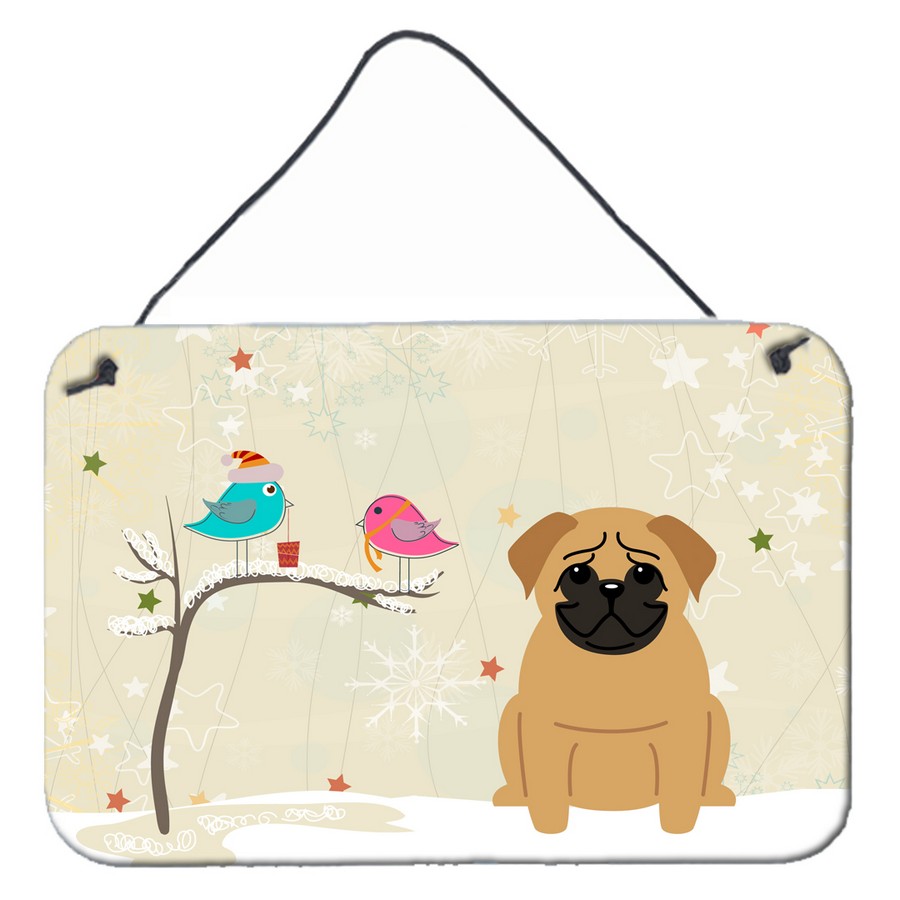 Christmas Presents Between Friends Pug Brown Wall or Door Hanging Prints