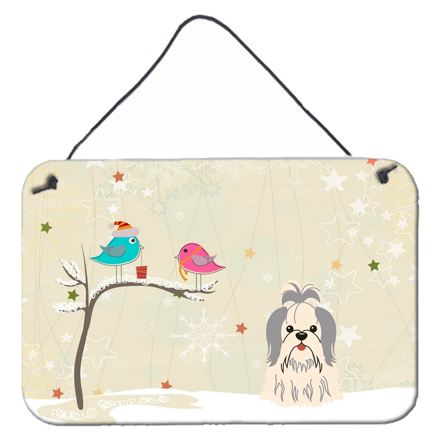 BB2557DS812 Christmas Presents Between Friends Shih Tzu Silver & White Wall or Door Hanging Prints