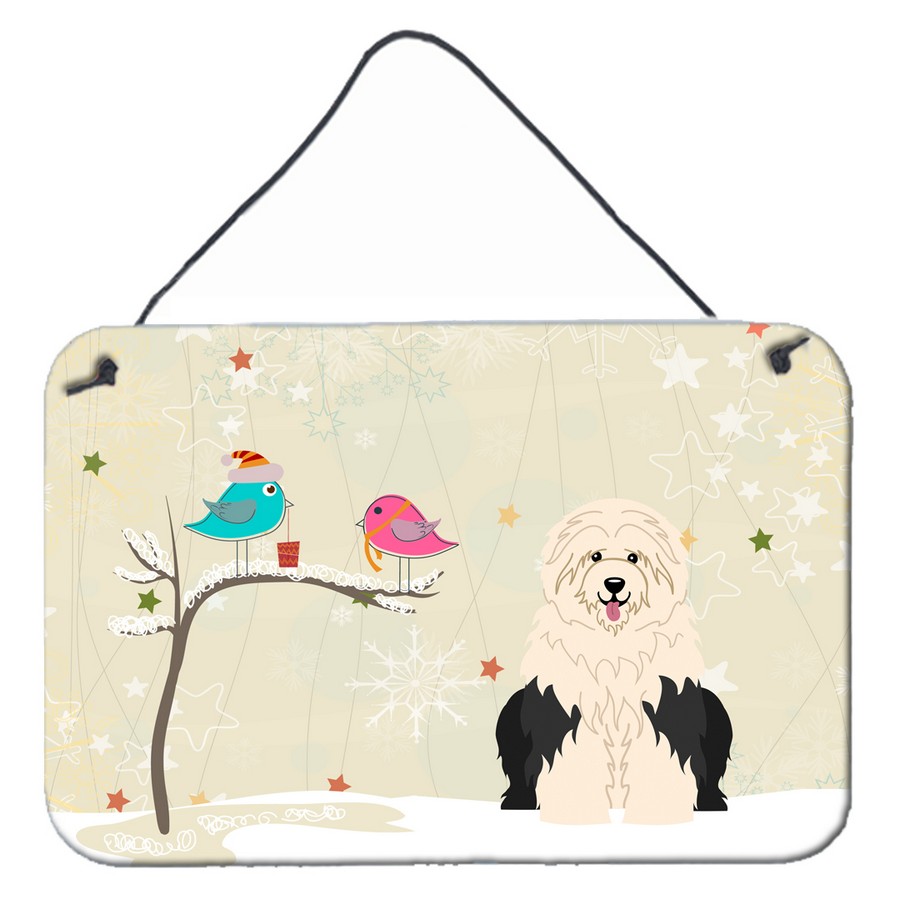 BB2568DS812 Christmas Presents Between Friends Old English Sheepdog Wall or Door Hanging Prints